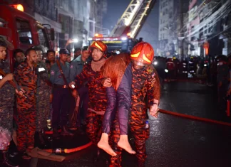 A fire at a shopping mall in Bangladesh’s capital kills at least 43 people