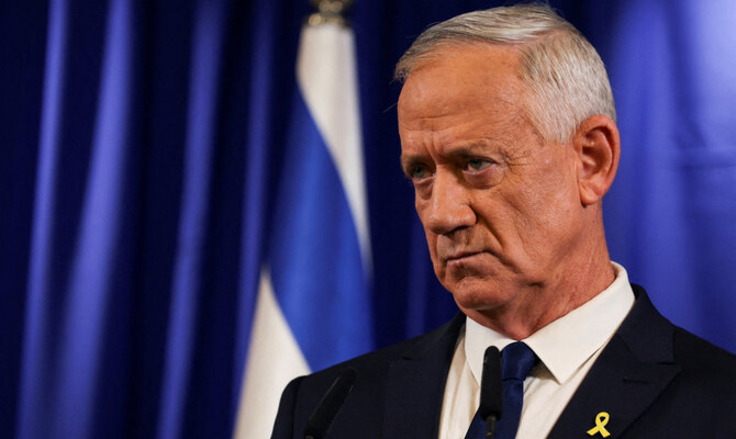 FILE PHOTO: Israeli Minister Benny Gantz addresses the media in Ramat Gan