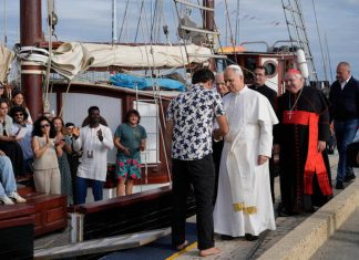 Pope Leo visits ‘school of peace’ sailing the Mediterranean